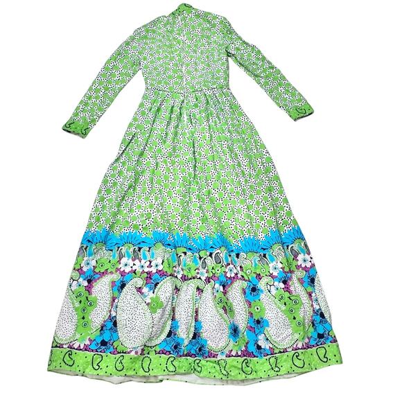 Vintage 60s Bullocks Wilshire Dress Size 00 Blue Green Floral Polka Dot Abstract - Picture 2 of 12